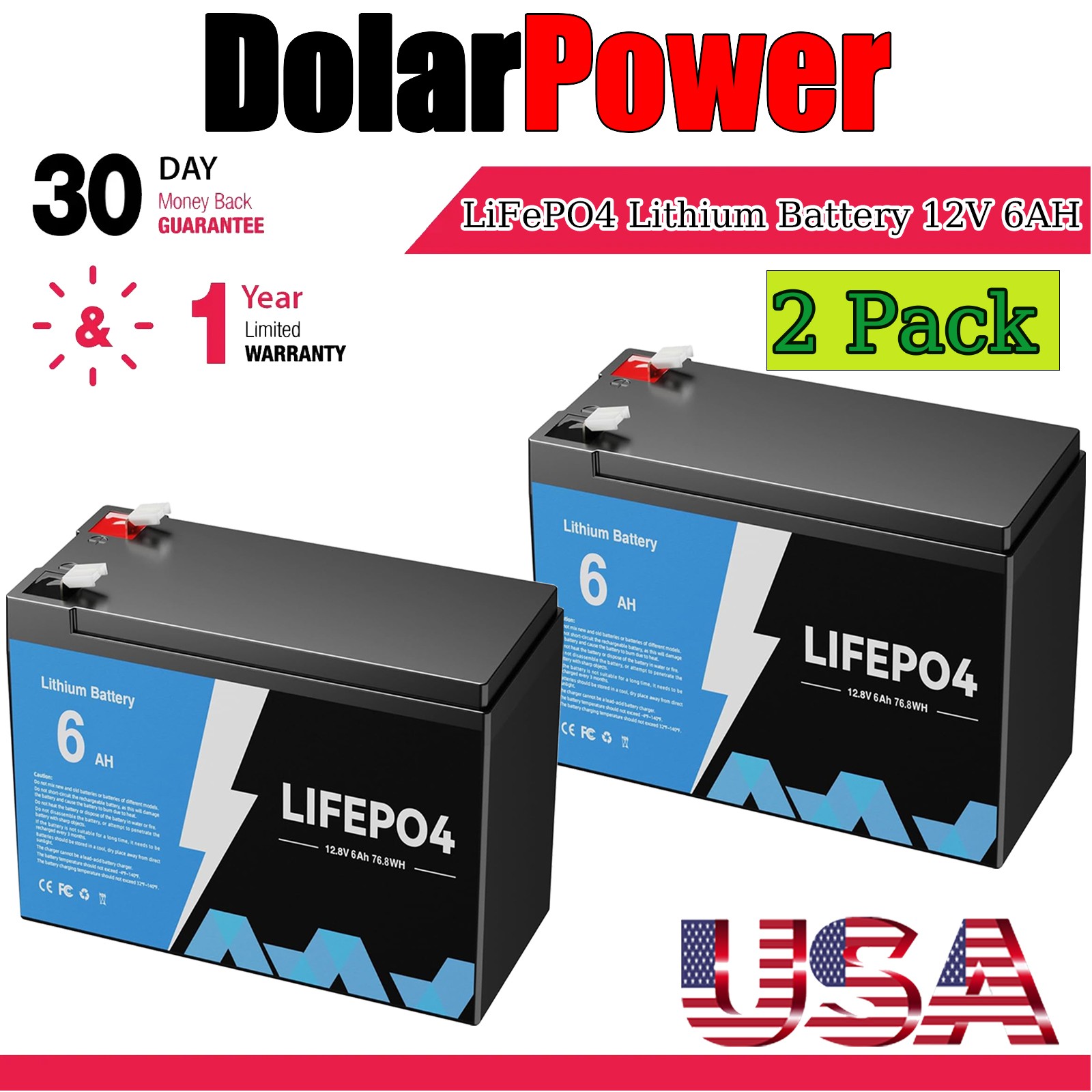 New 12V Lifepo4 Lithium Battery 5000+ Deep Cycles 6Ah for RV Marine Solar System