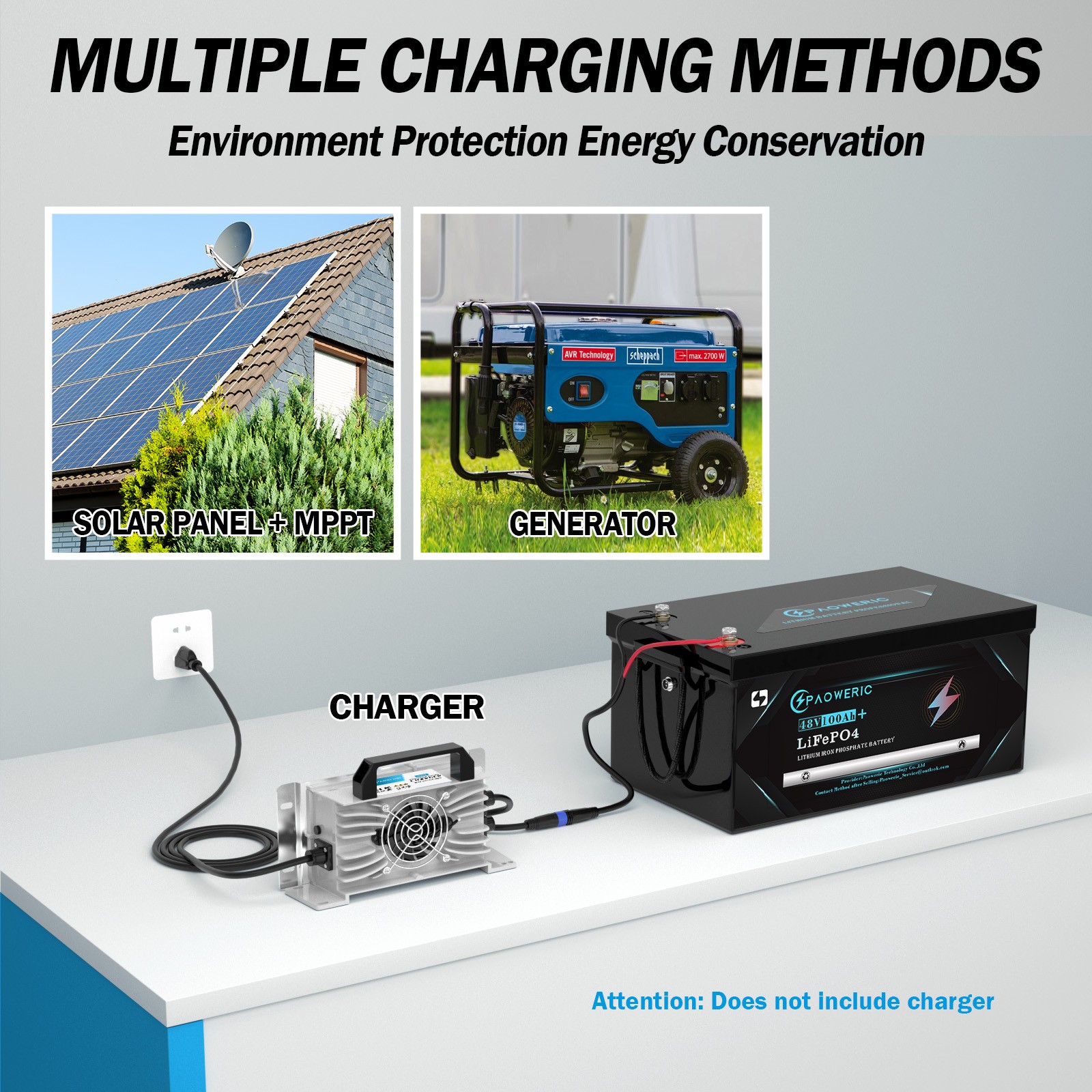 Paoweric 48V 100Ah LiFePO4 Lithium Golf Cart Battery 200A BMS RV Off-grid solar