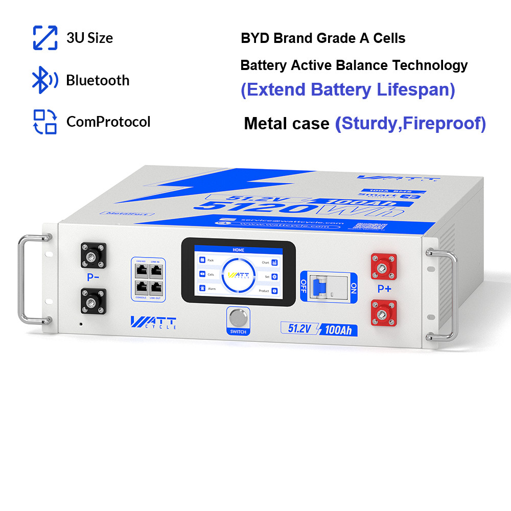 Wattcycle 48V 100Ah Server Rack Battery + 6500W 48V All-in-One Solar Inverter