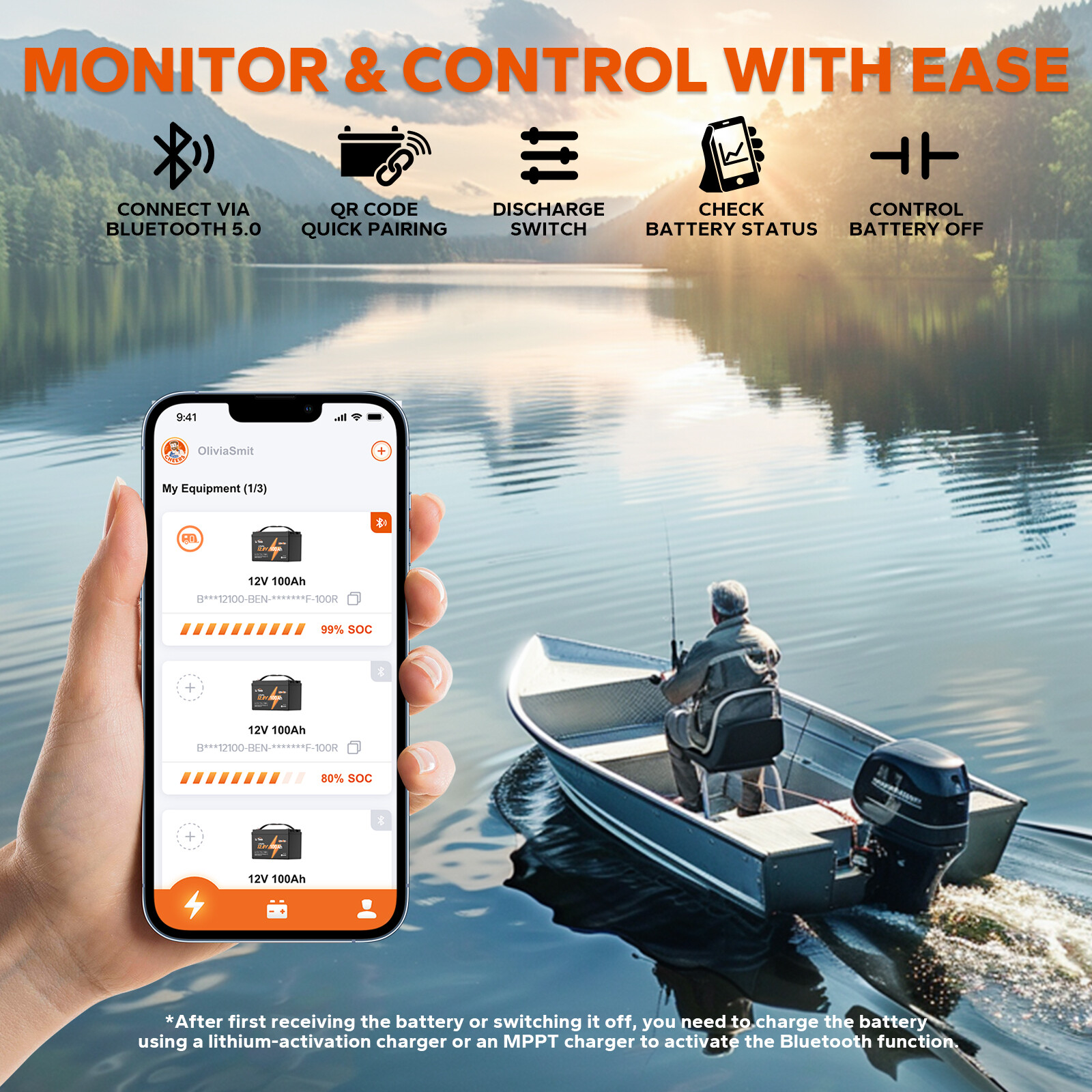 LiTime 12/24V/36V/48V/60V 100Ah OBM Bluetooth LiFePO4 Battery Outboard Motor Lot