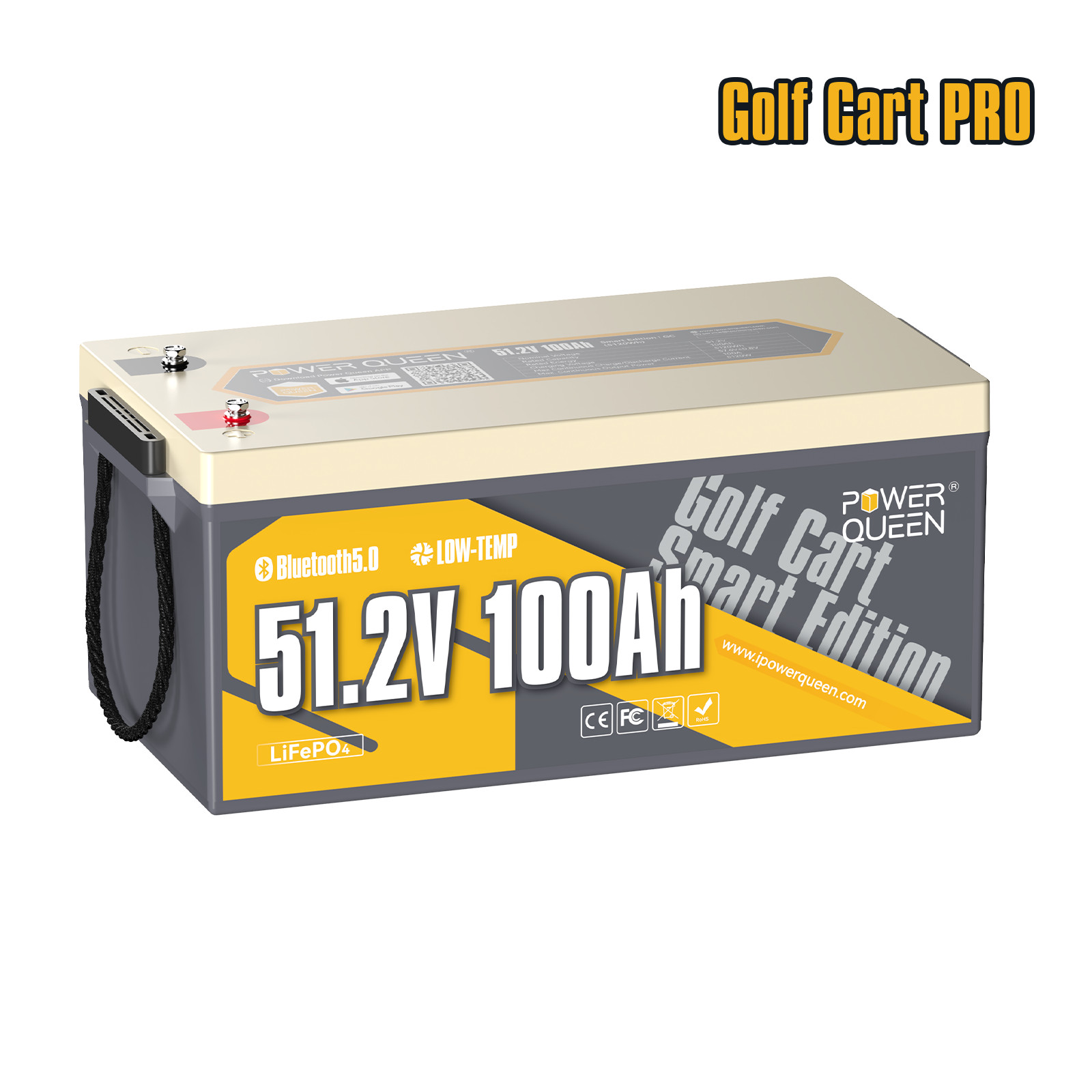 Power Queen 48V 100Ah Bluetooth Lithium LiFePO4 Battery Deep Cycle for Golf Cart