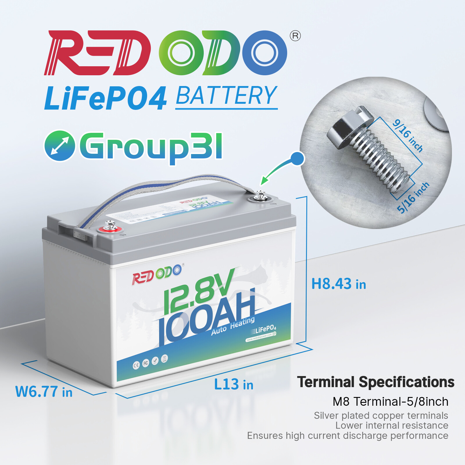 Redodo 12V 100Ah LiFePO4 Battery with 14.6V 20A Charger, Self-Heating, 100A BMS