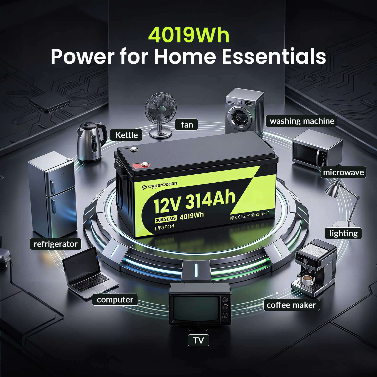 12V 300Ah 314Ah LiFePO4 Lithium Battery 4019Wh 200A BMS Marine Trolling Motor