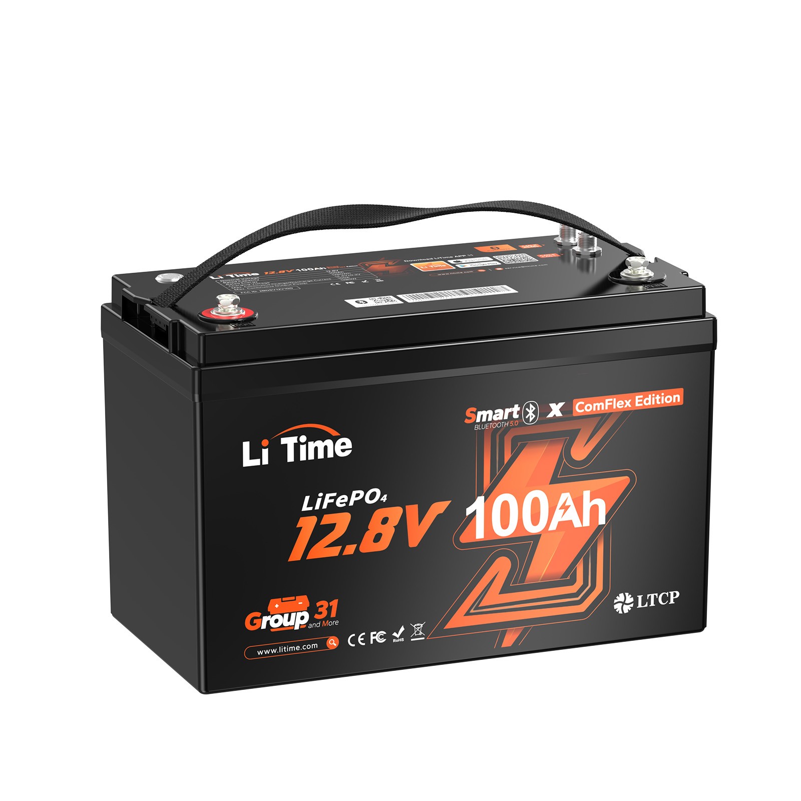 LiTime 12V 100Ah LiFePO4 Group 31 Battery Bluetooth BMS Compatible with Victron