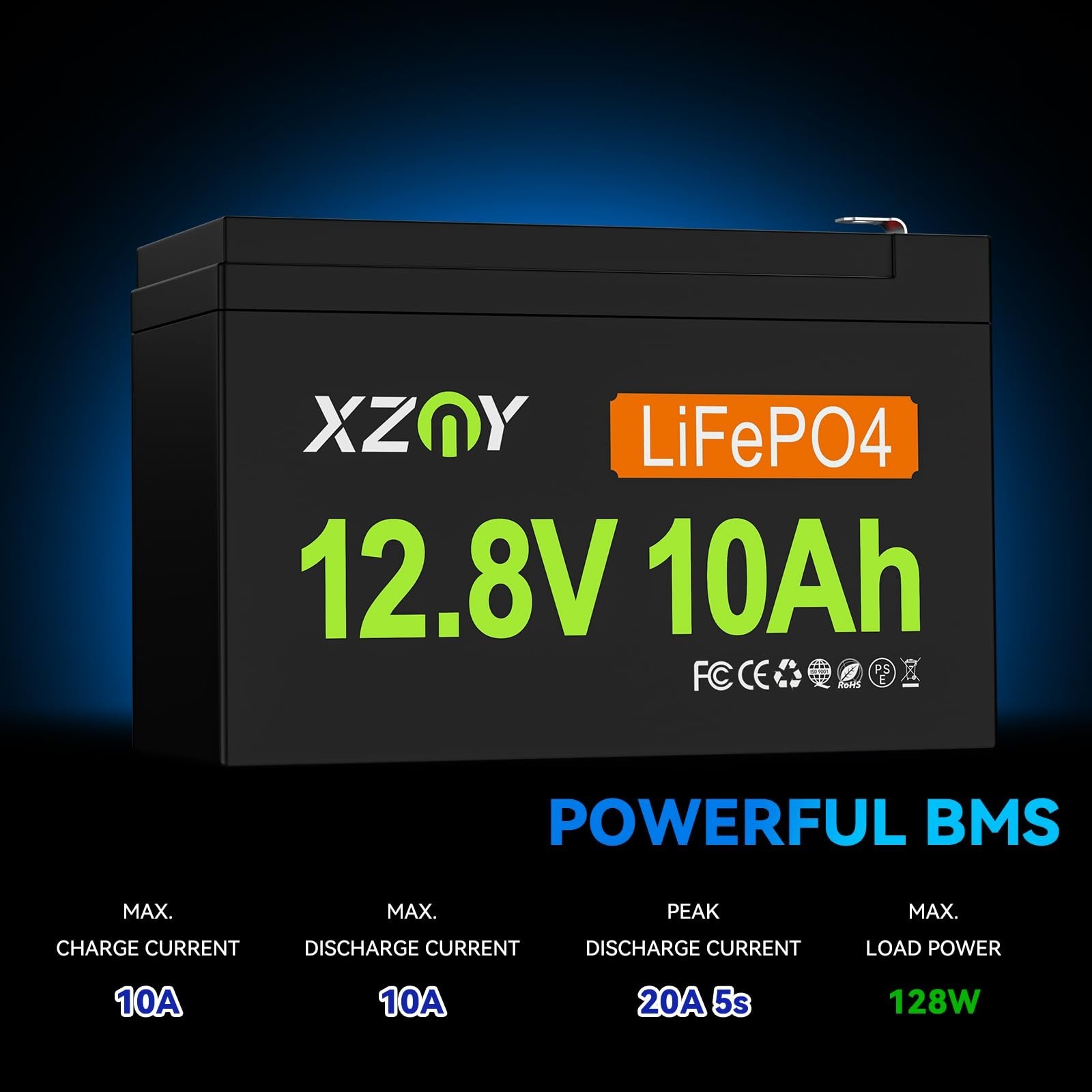 12V 10Ah LiFePO4 Battery, 5000+ Deep Cycles & 10-Year Lifetime, Lightweight L…