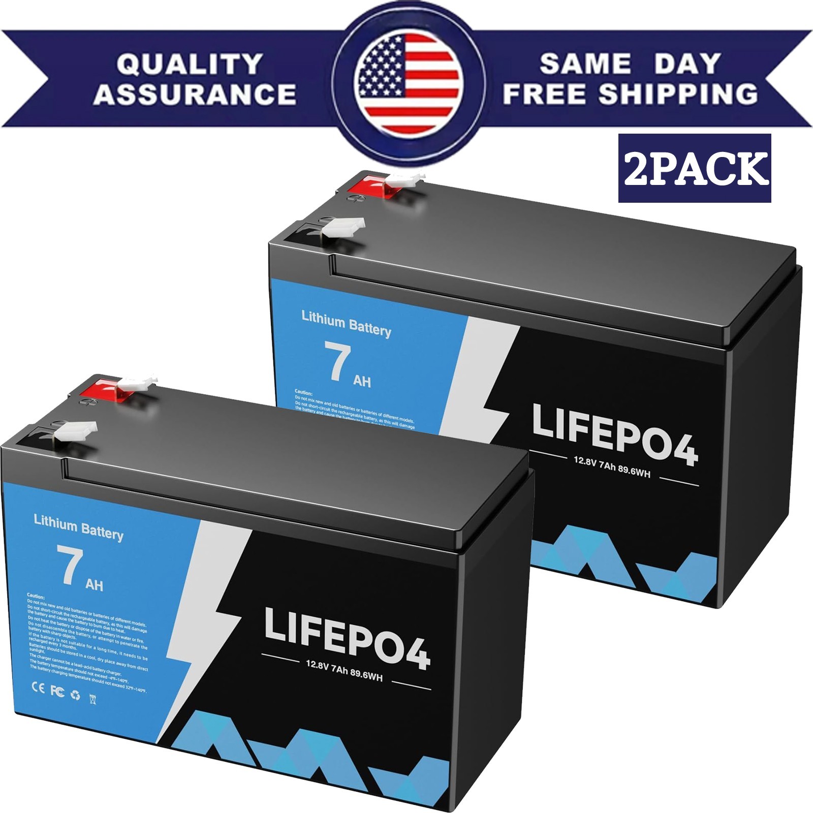 2-PACK 12V 7Ah LiFePO4 Lithium Battery BMS Deep Cycle For RV Solar Energy New