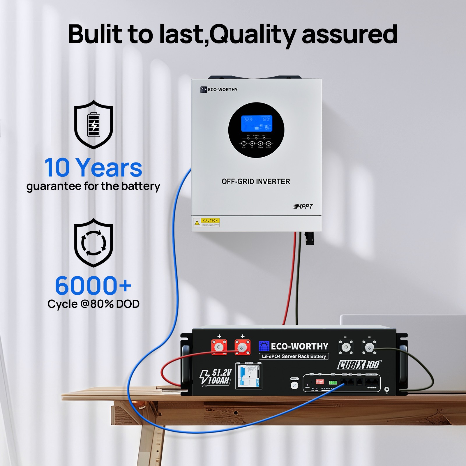 ECO-WORTHY 48V 100Ah LiFePO4 Battery+5kW 48V Inverter Charger Off-Grid For Home