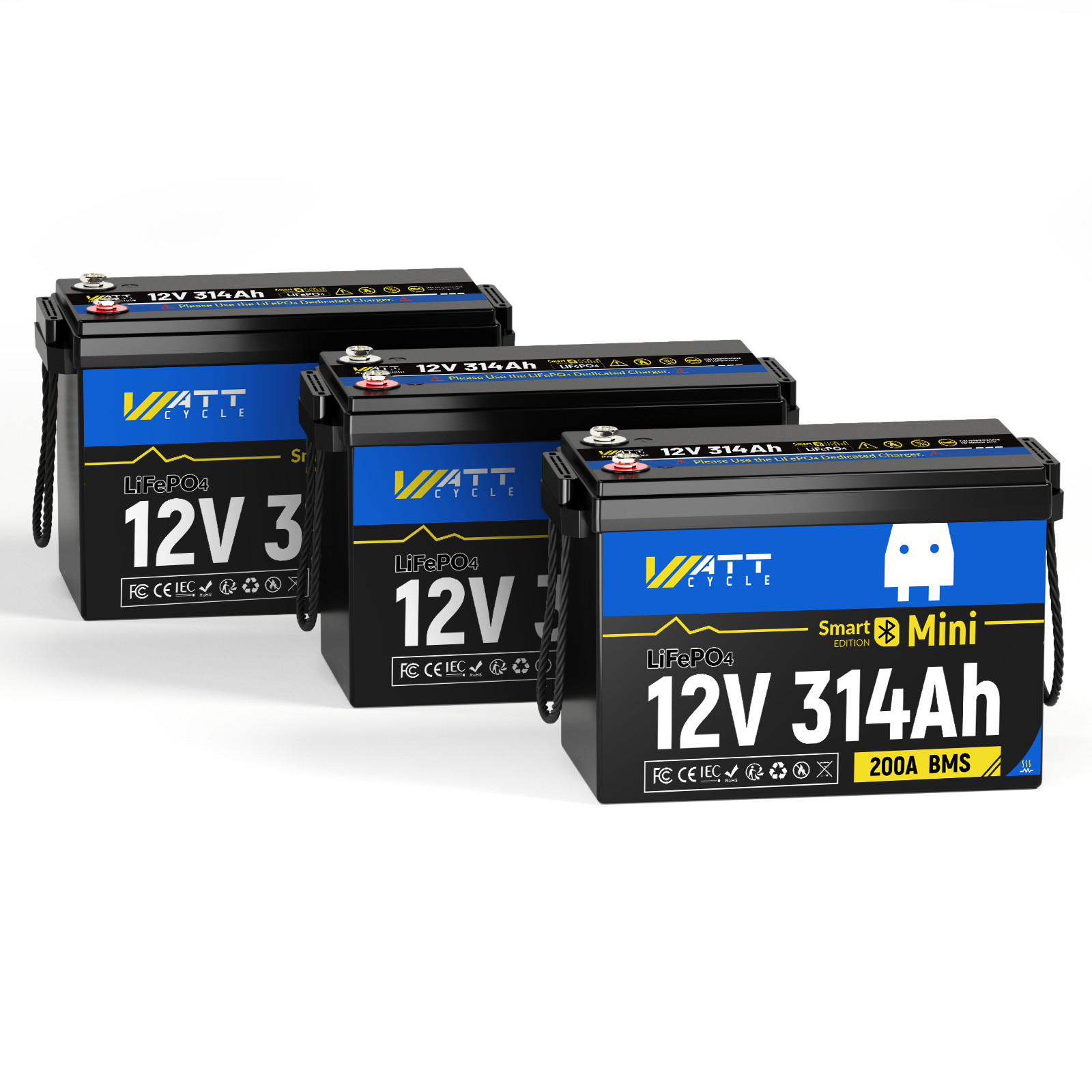 3Pack Wattcycle 12V 314Ah 300Ah LiFePO4 Battery Self-Heating Bluetooth Camper RV