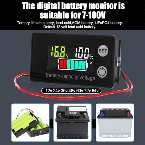 4 Pack Digital Battery Monitor for Golf Cart 8-100v, 12v 24v 36v 48v 60v 72v,