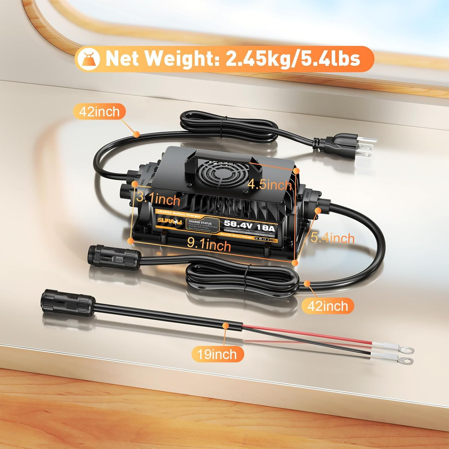 58.4V 18A Lithium Lifepo4 Battery Charger for 48V (51.2V) Golf Carts, Rvs, Boats