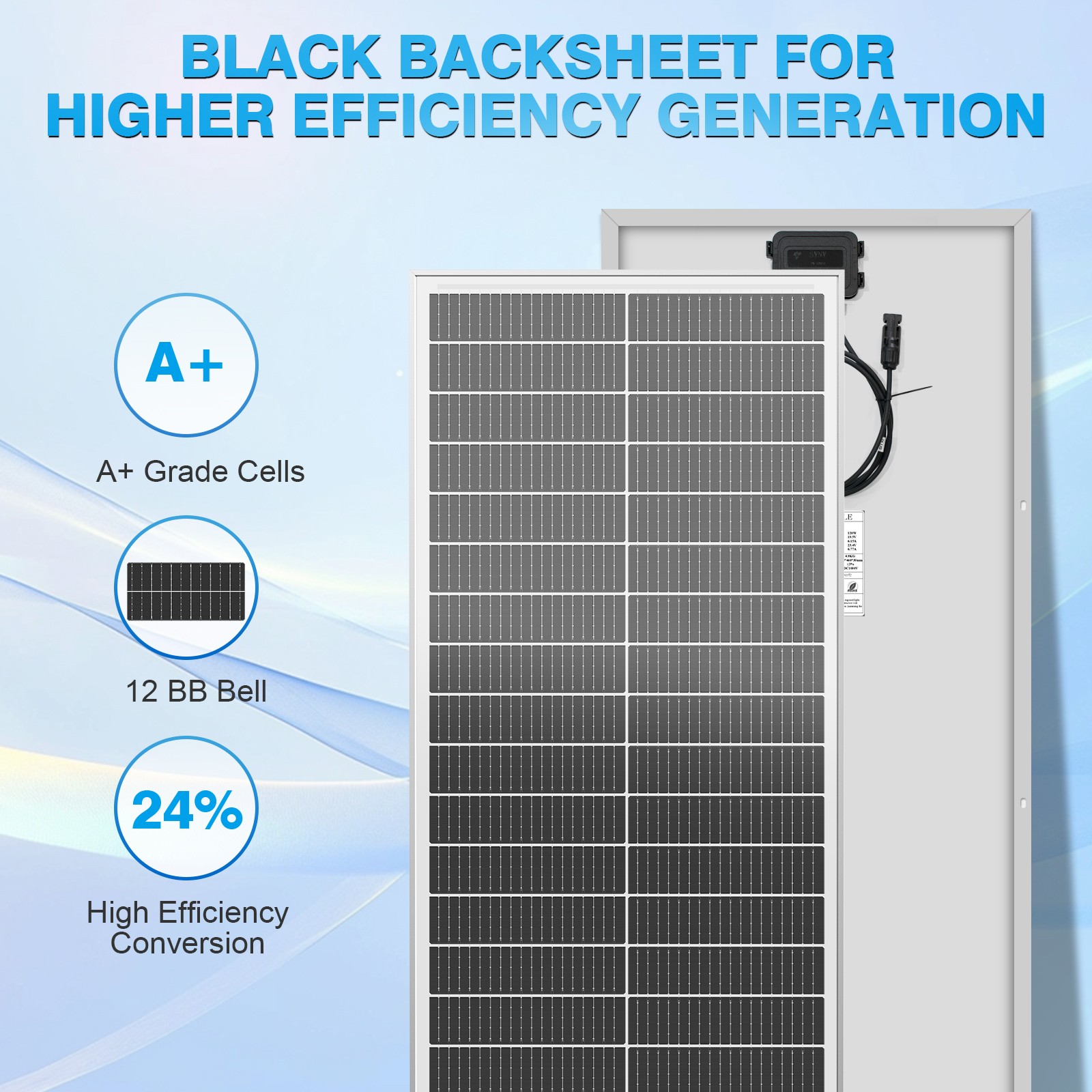 2*100W white solar panel, 18BB , 25.5% efficient photovoltaic module