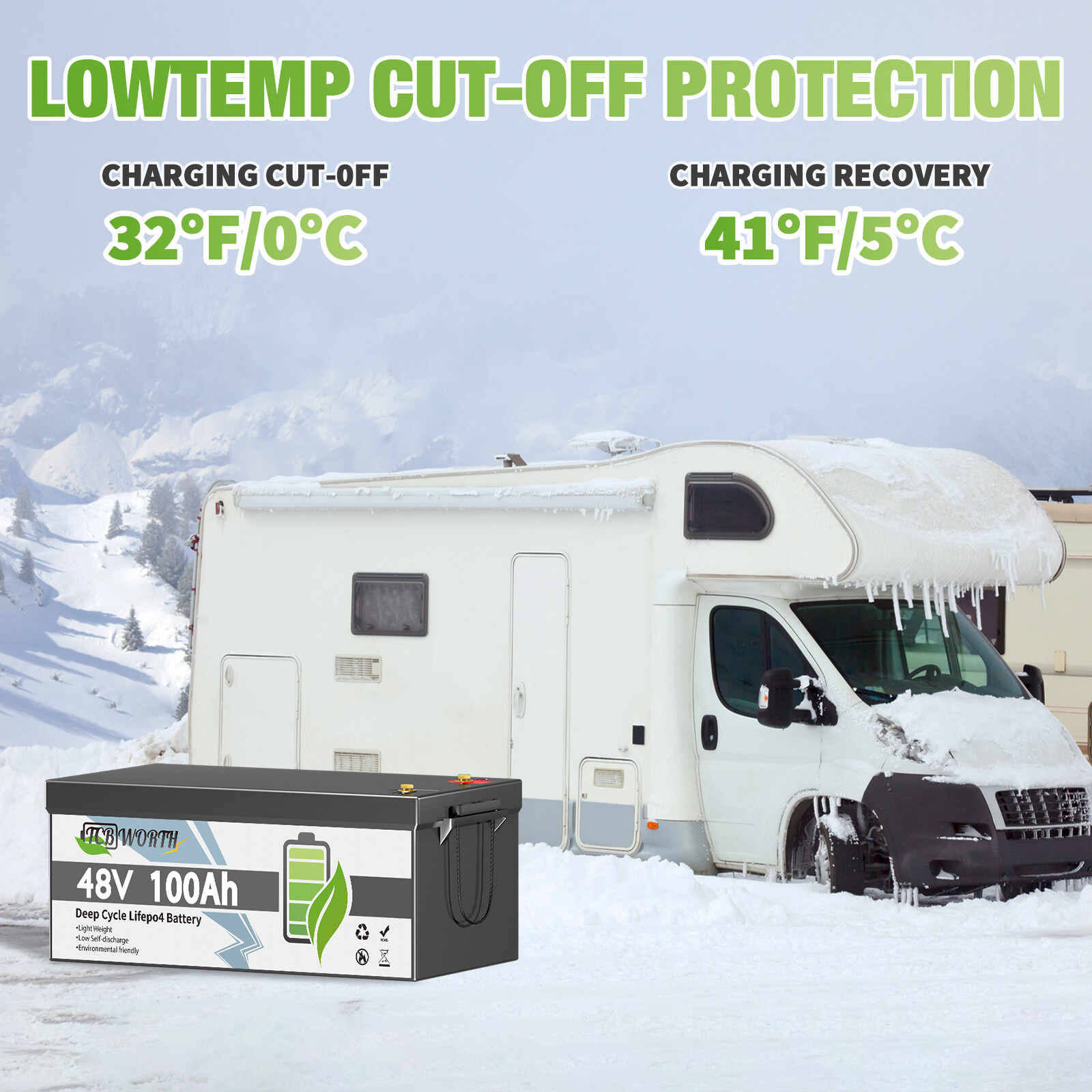 48V 100Ah LiFePO4 Lithium Battery Bluetooth BMS with Charger For RV Golf Carts