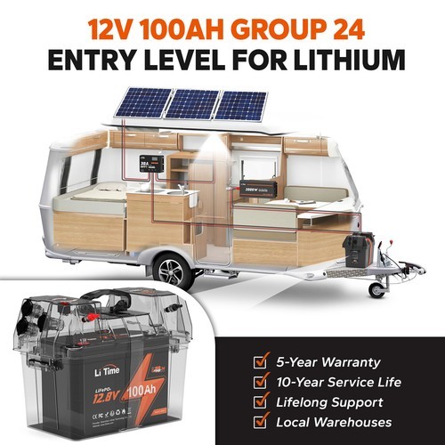 LiTime 12V 100Ah LiFePO4 Lithium Battery Series BMS for RV Solar Trolling Motor