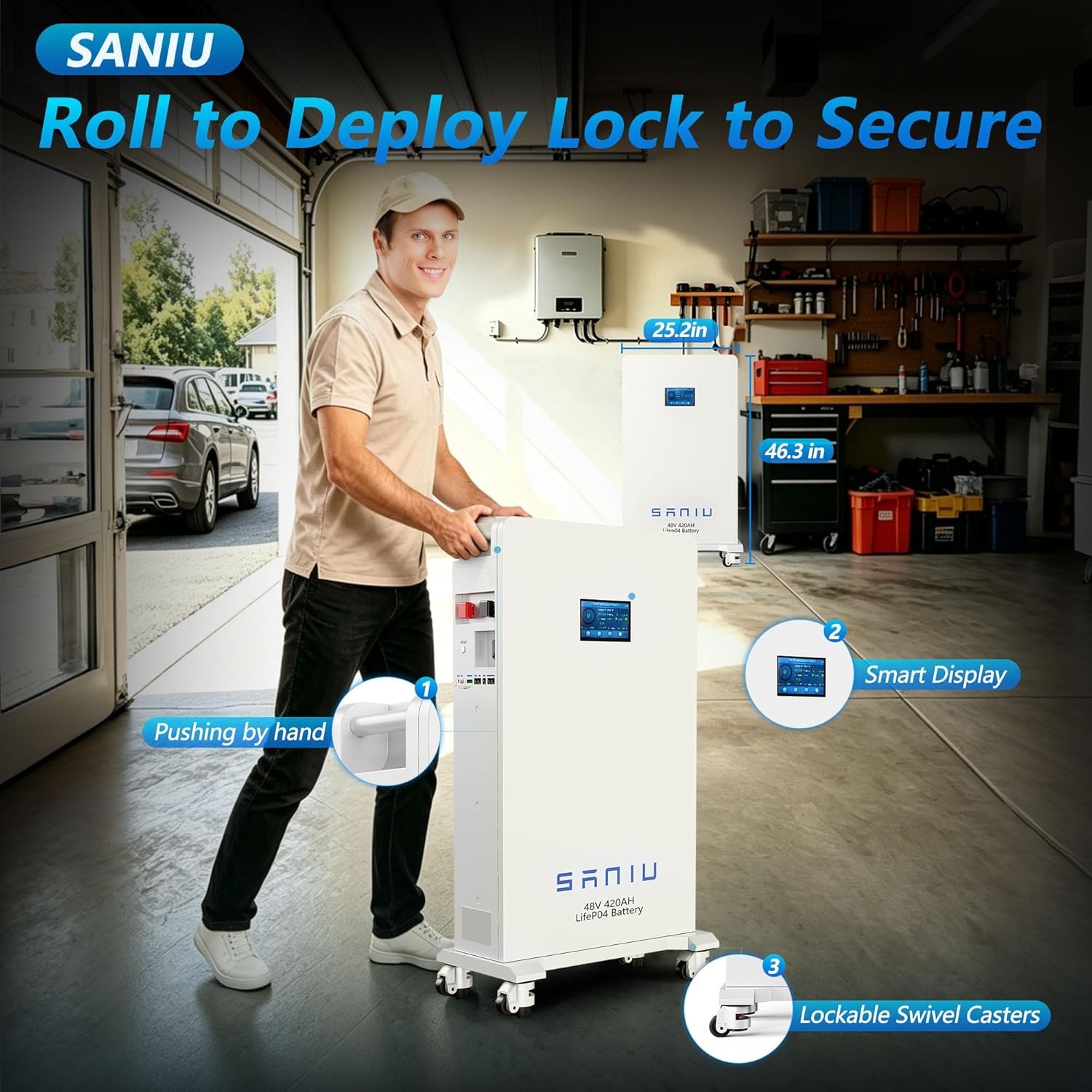 SANIU 21.5kWh/1Pack 48V 420AH LiFePO4 Battery Vertical Standing Solar Backup BMS