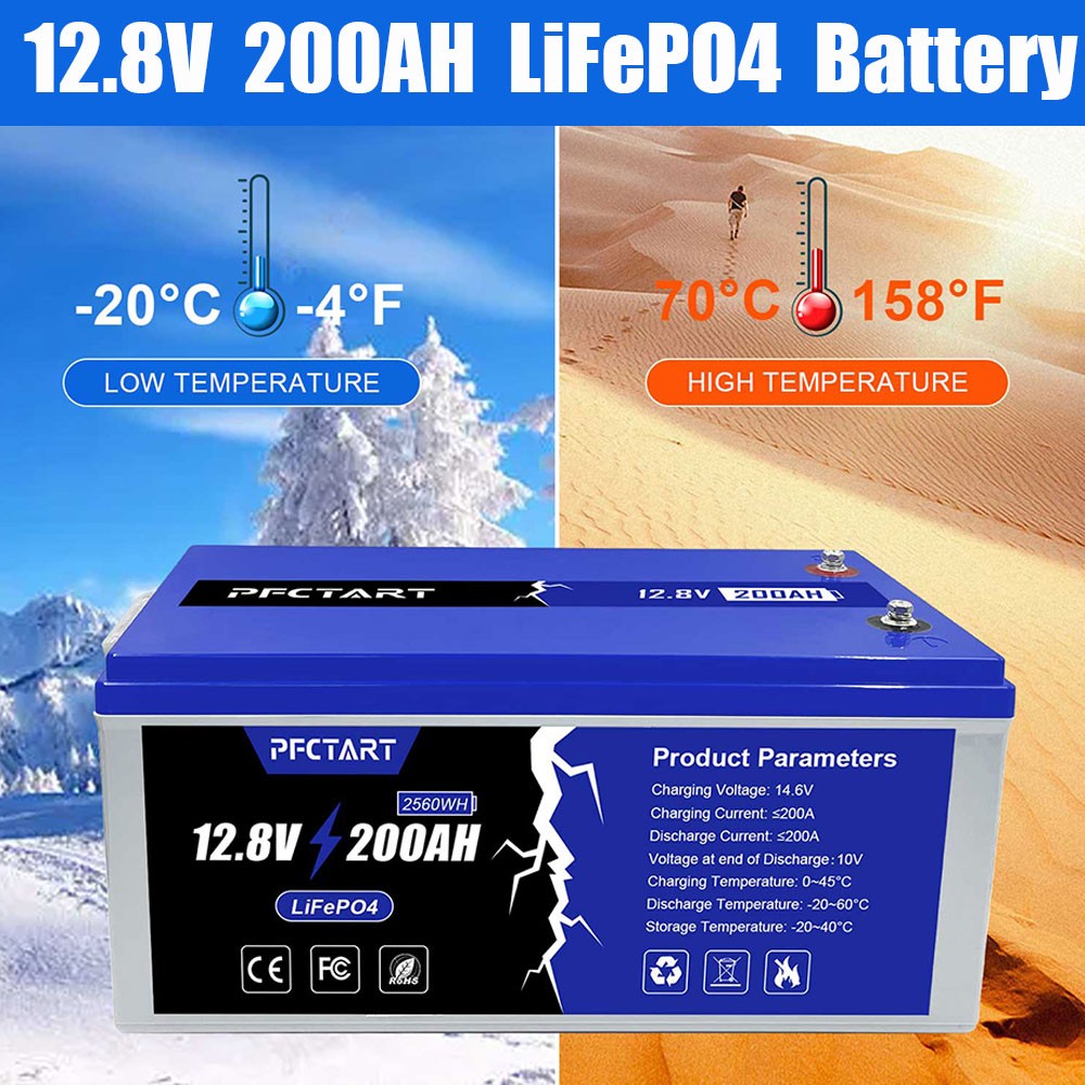 12V 200Ah LiFePO4 Deep Cycle Lithium Battery 2560WH 100A BMS for Solar Off-grid