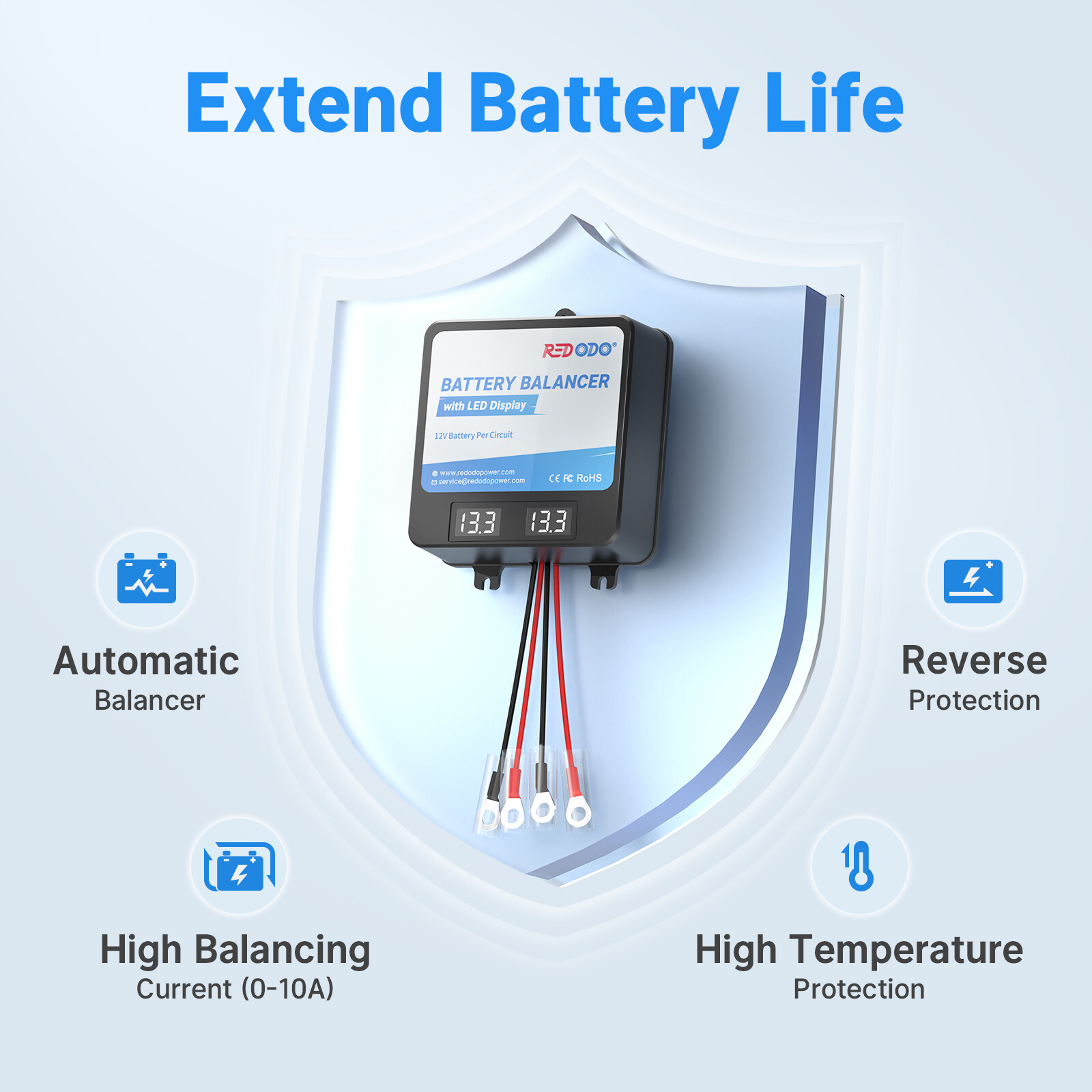 Redodo 24V(2*12V) Battery Balancer w/ LED Display LiFePO4 For Home RV Solar Good