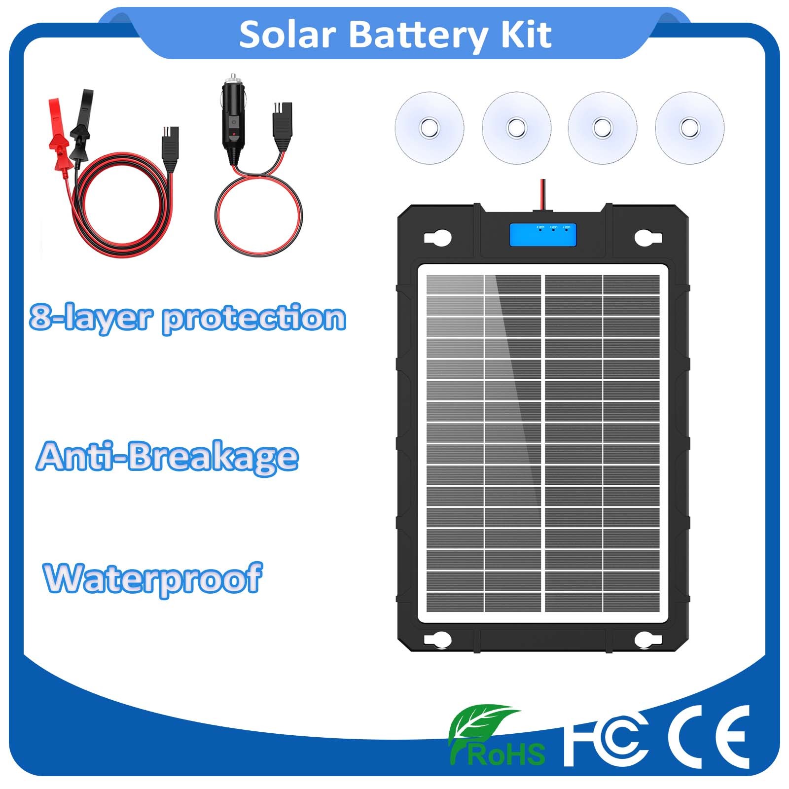 AeternaSol Maintainer 12V Portable 7.5W-Solar-Battery-Trickle-Charger Car