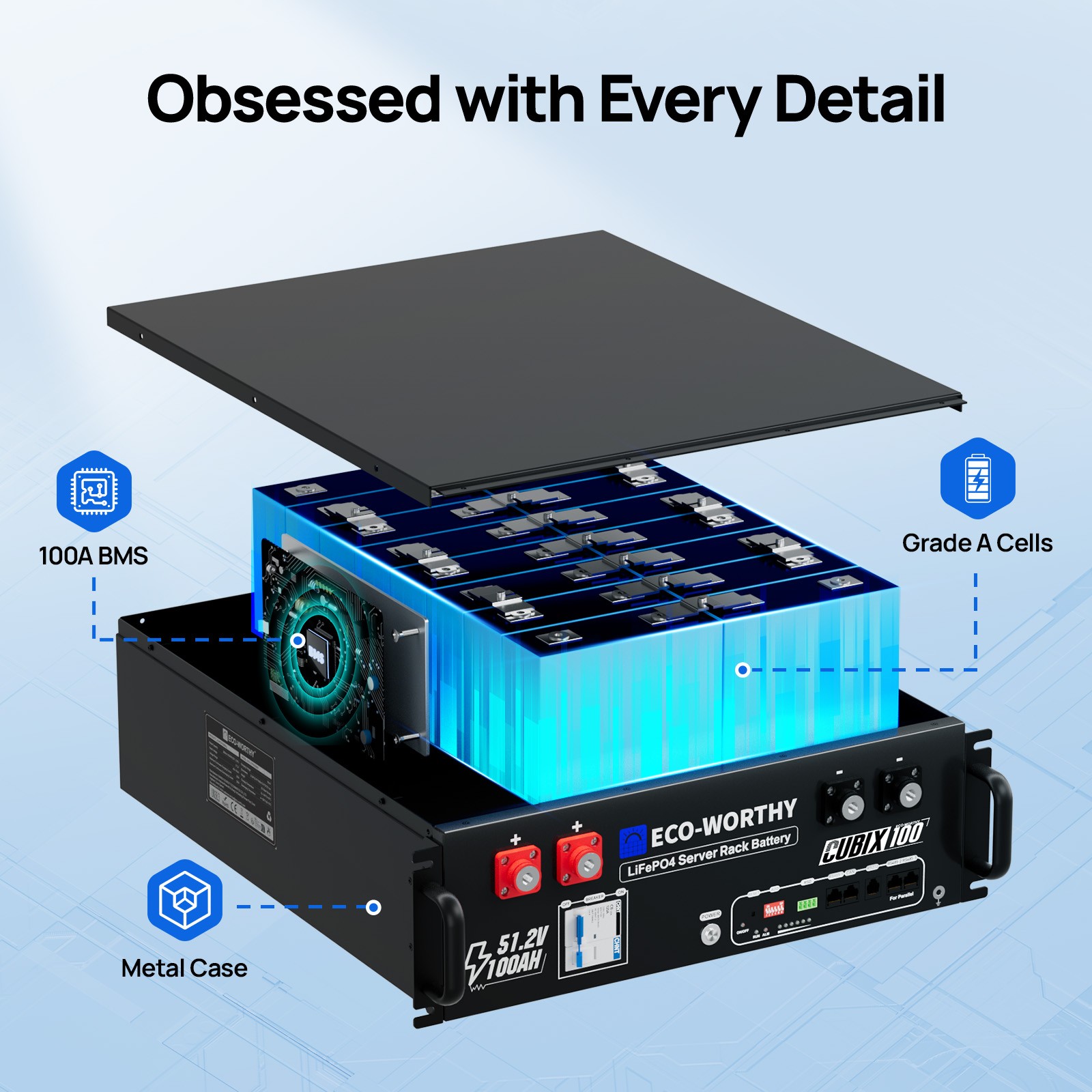 ECO-WORTHY 6Pack 48V 100Ah 30.72KWh Smart LiFePO4 Lithium Battery for UPS