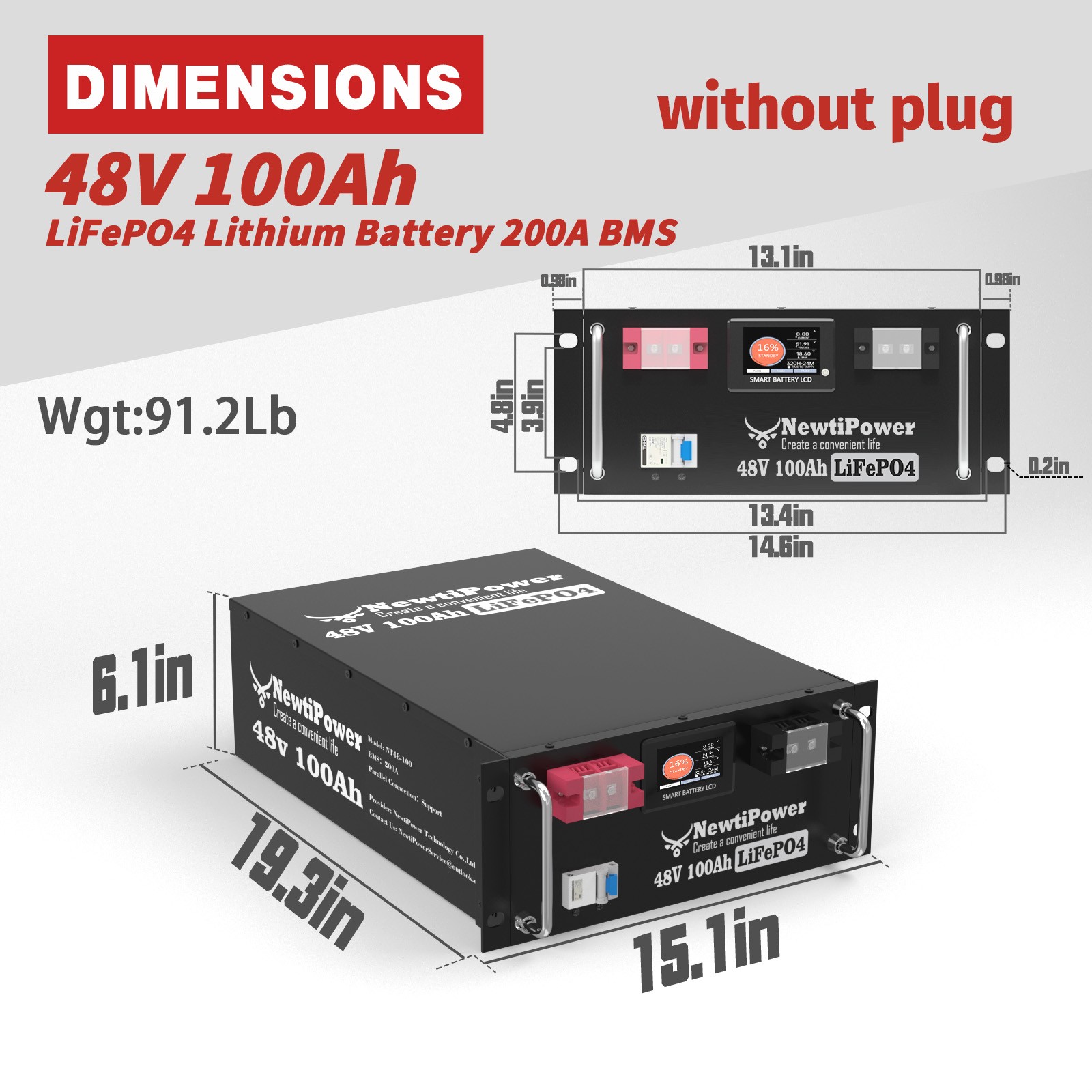 48V 100Ah LiFePO4 Lithium Battery 200A BMS With Charger Solar Energy Backup RVs