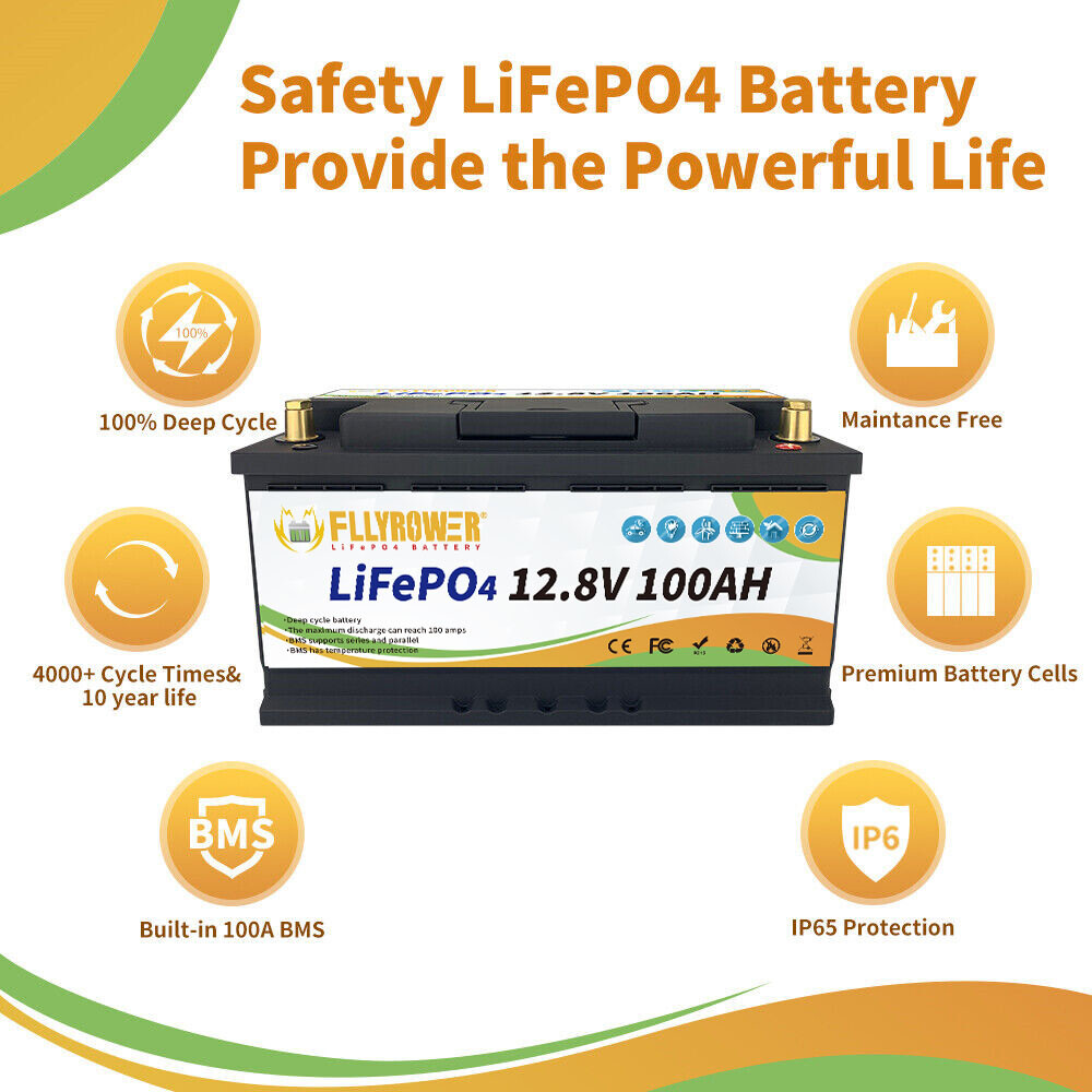 12V 100Ah LiFePO4 Lithium Battery BMS Deep Cycle for RV Marine Solar Off-grid