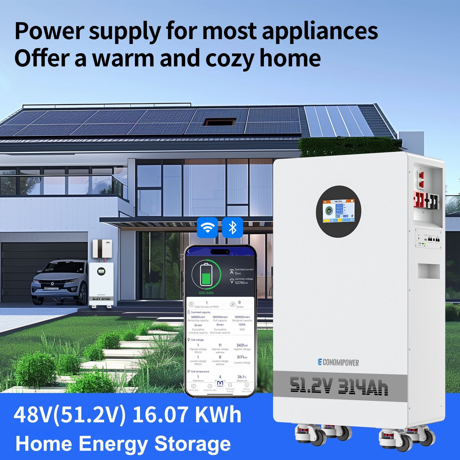 15kWh 51.2V 48V 300Ah LiFePO4 Lithium Solar Battery, Home Energy Backup Off Grid