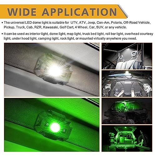 UTV Dome Light with Switch, Universal Roll Bar Mount LED Green and white