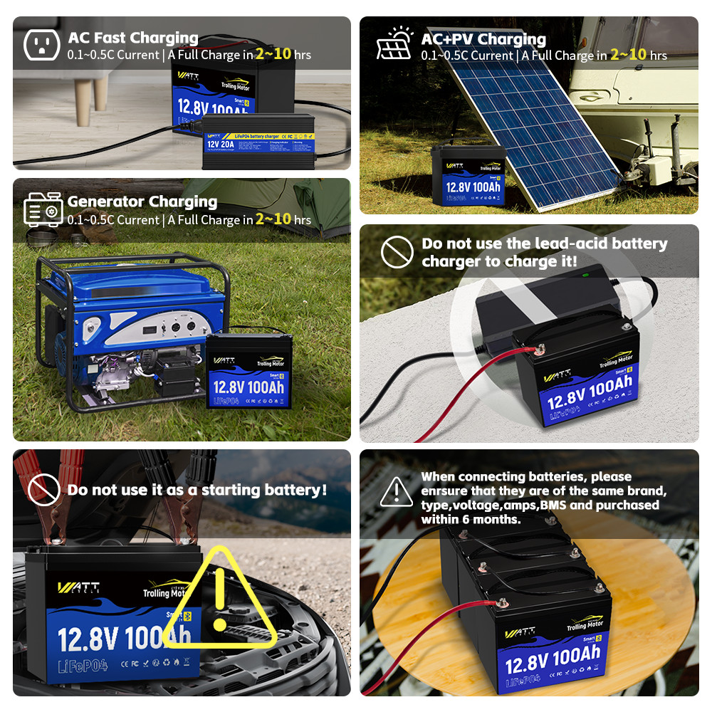 ‎Wattcycle 12V 100Ah 100A BMS Lithium Battery for RV Trolling Motor Boat Solar