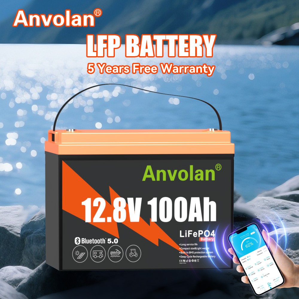 Bluetooth LiFePO4 Battery 12V 100Ah DeepCycle Lithium Battery for RV Marine
