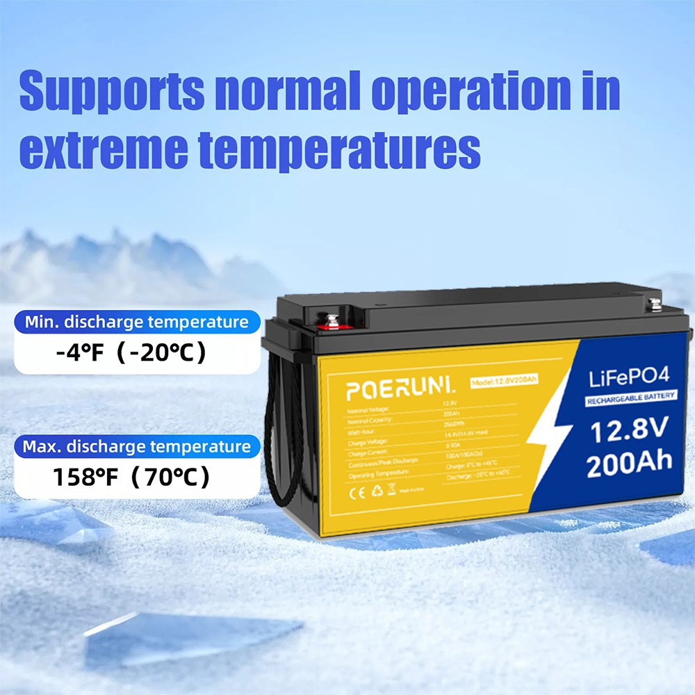 12.8V 200Ah LiFePO4 Lithium Battery 2.56kWh 15000+ Deep Cycles Built-in BMS