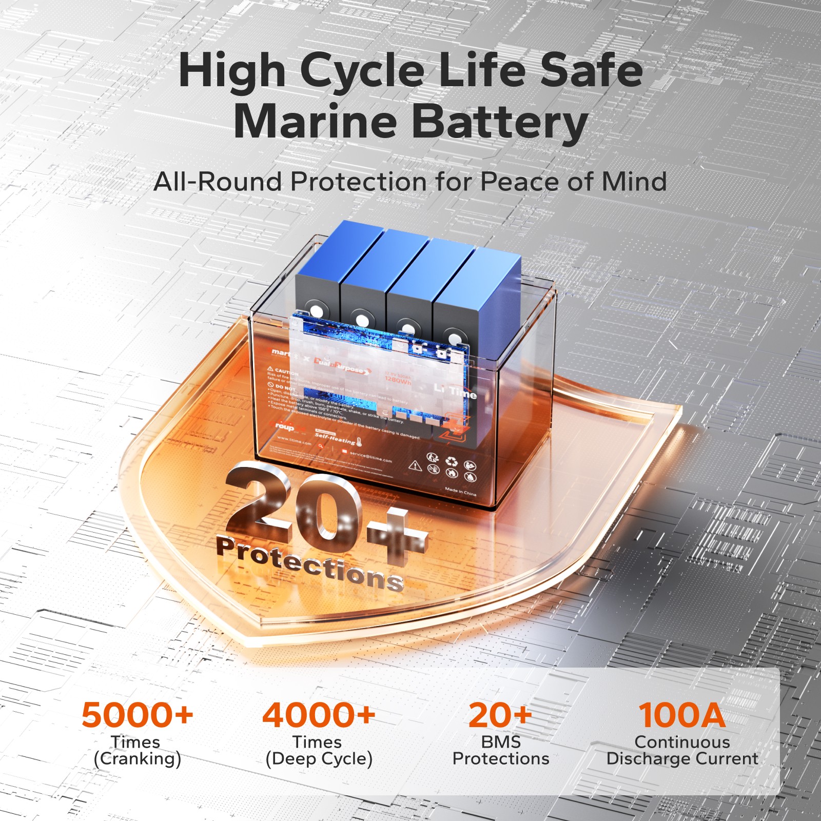 LiTime 12V 100Ah Dual Use Group 24 Smart Marine Starting LiFePO4 Battery 900 CCA