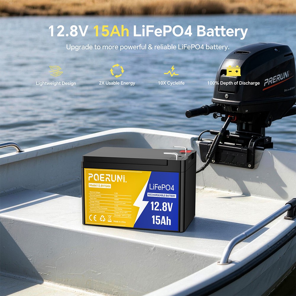 12V 15Ah Cycle LiFePO4 Battery Lithium 2000+ Deep Cycle 12.8V BMS For RV Solar