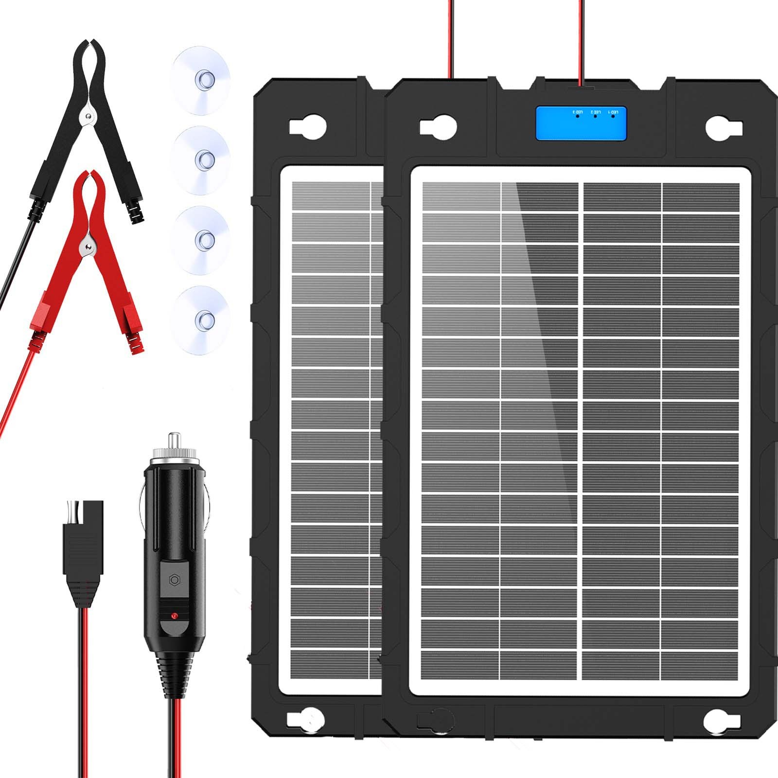 Solar Panel 12V Trickle Charger 7.5W*2 Battery Charger Kit Maintainer for Car RV