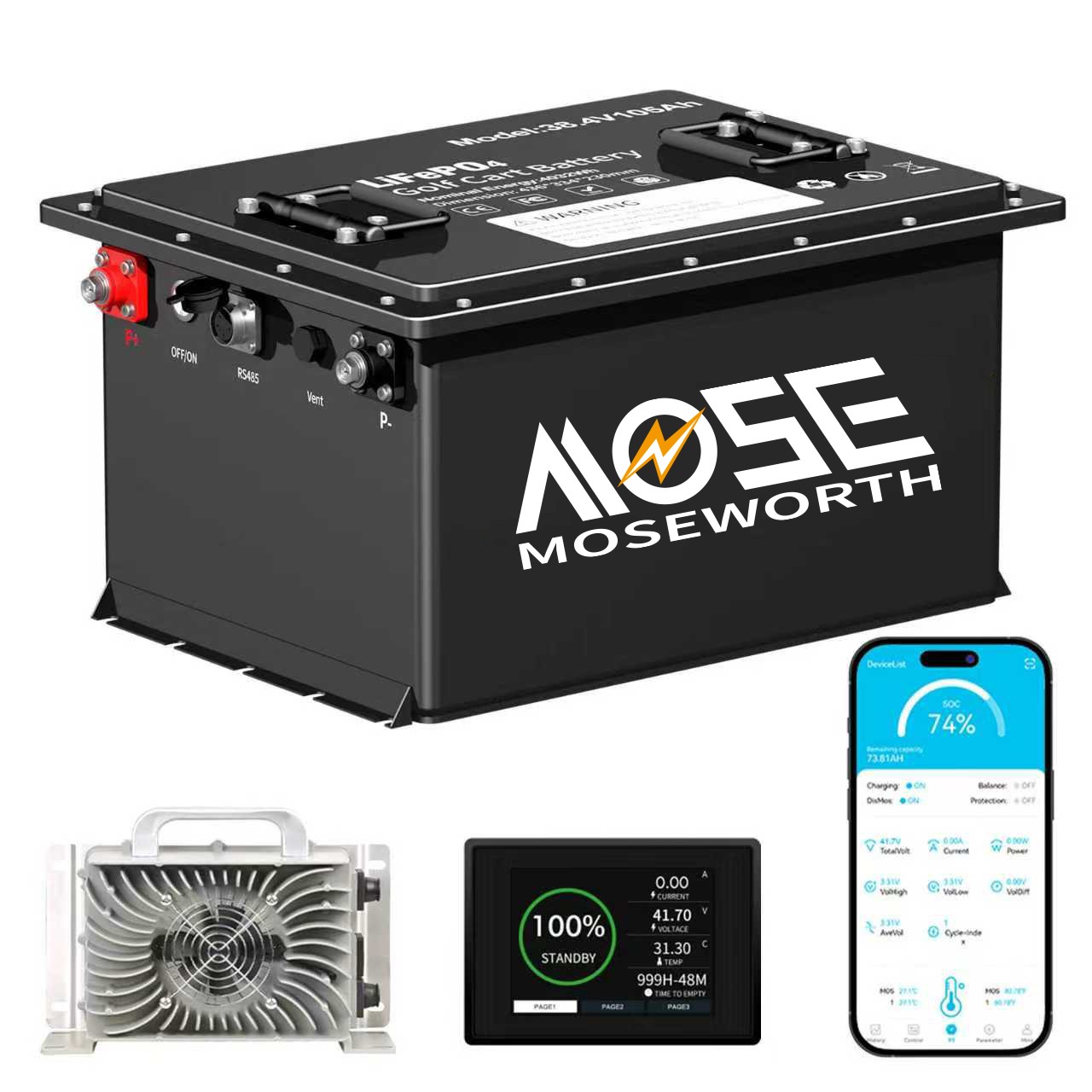 36V 105Ah Battery LiFePO4 Lithium for Golf Cart A+Cells 200A BMS +Monit+Charger