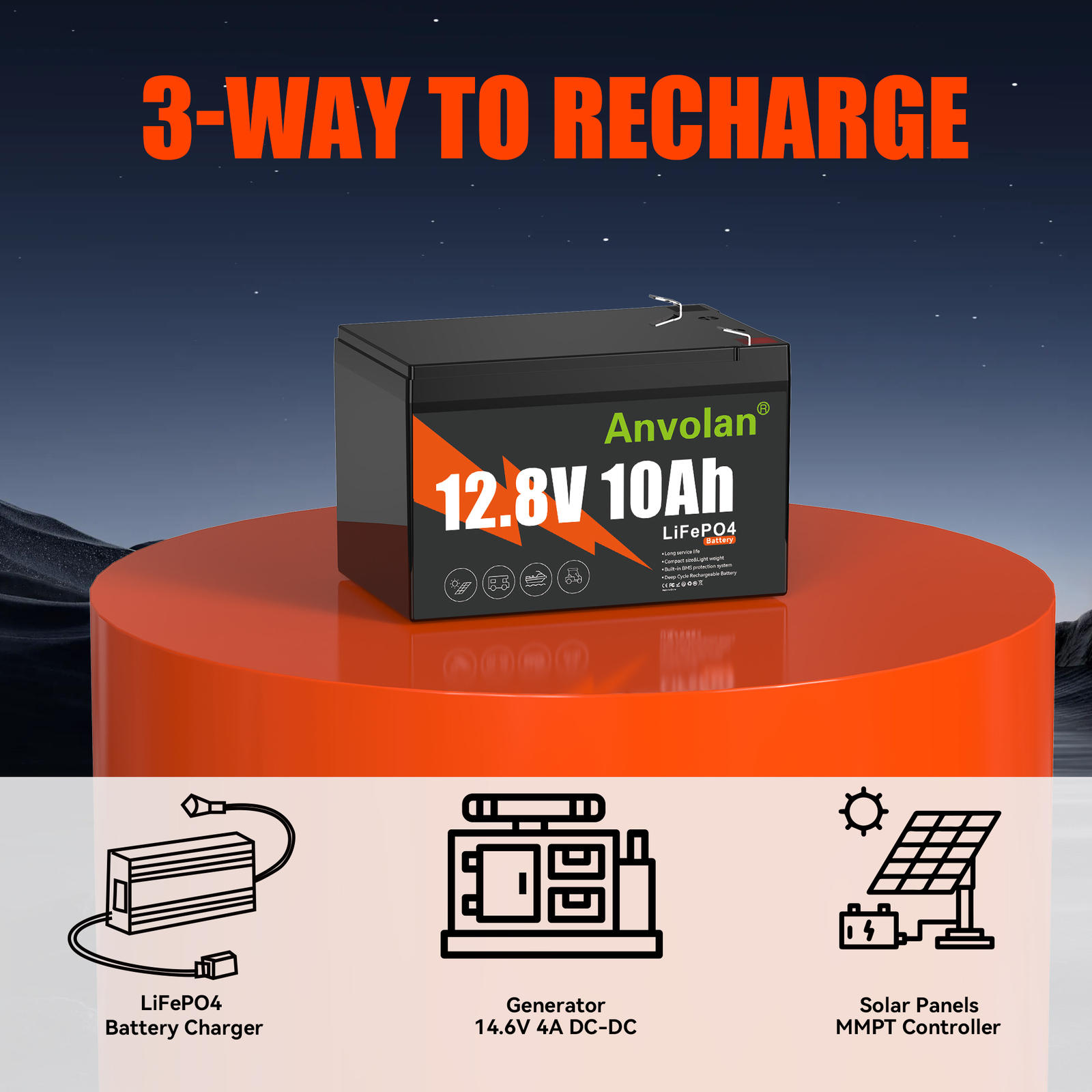 12V 10AH LiFePO4 Lithium Battery Deep Cycle for Solar RV Off-grid