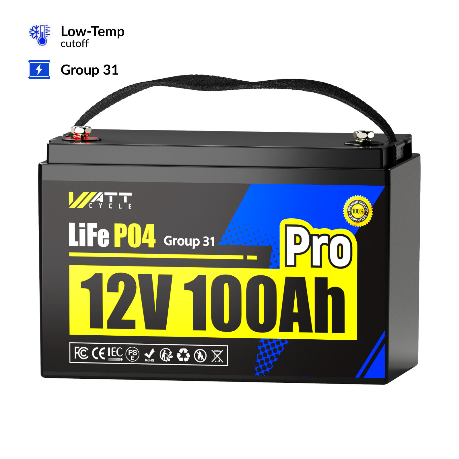 Wattcycle 12V 100Ah Lithium Battery Deep Cycle with BMS for RV Solar Off-Grid