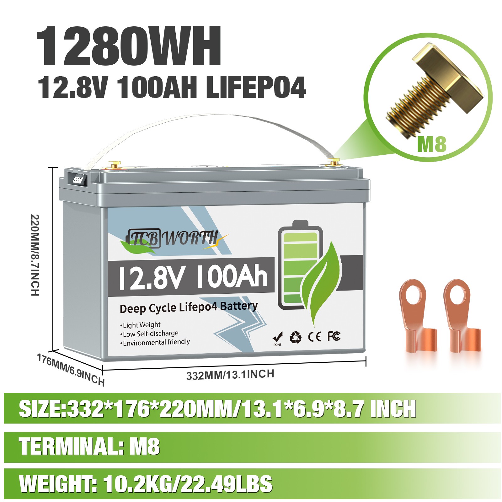 12V 100Ah LiFePO4 1280Wh Lithium Battery Group 31 Upgraded Low-Temp Protection