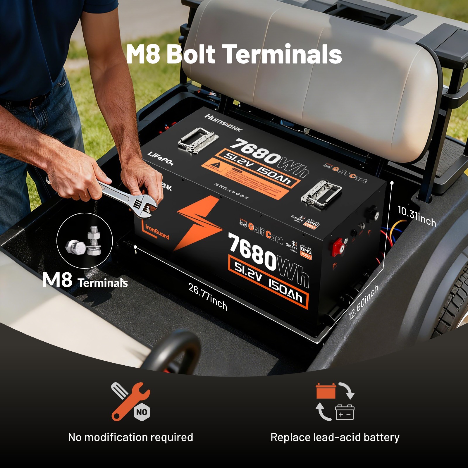 48V 150Ah LiFePO4 Lithium Golf Cart Battery Metal Case 15000+ Cycles Bluetooth