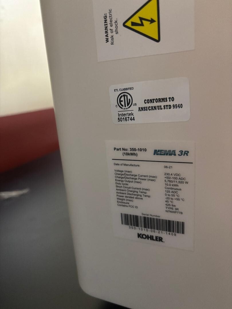 4 units Kohler CATL Battery 2.56kwh LFP Module LBB025100A = 10.24kw