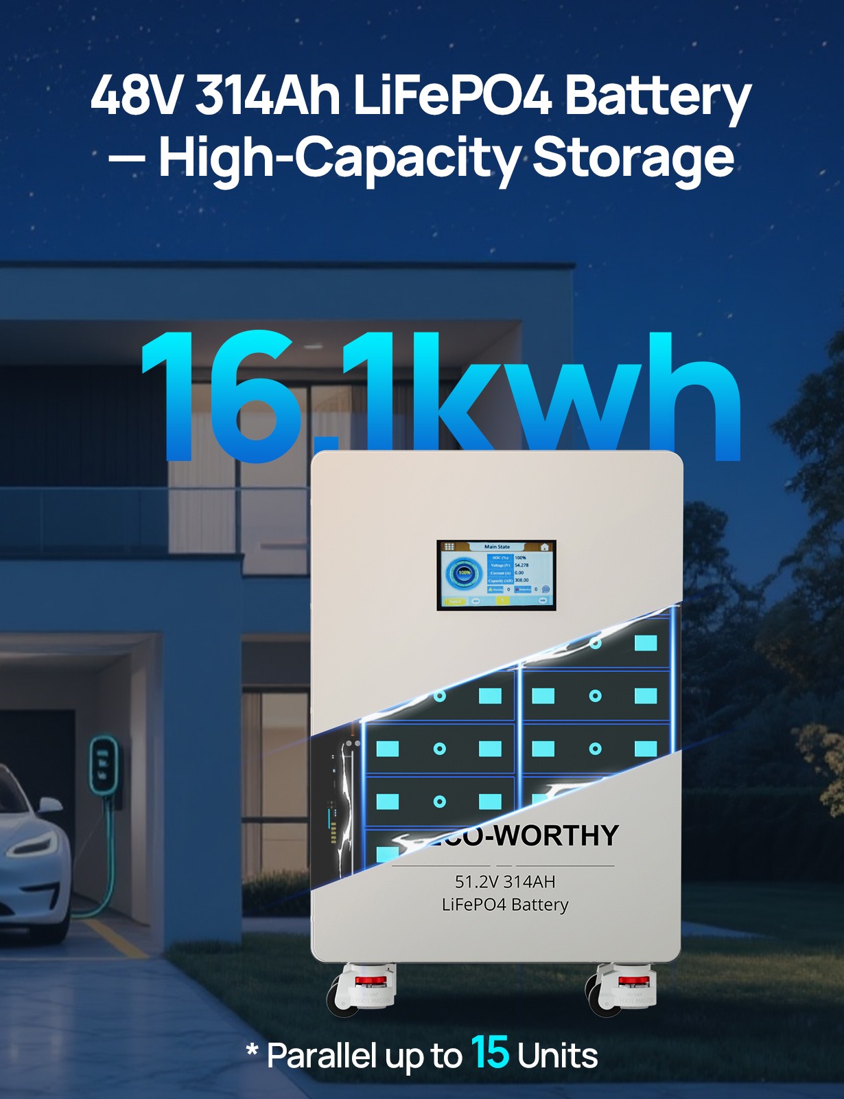ECO-WORTHY Home Backup Power 28.66KWh 48V 280Ah Battery+10kW 48V Hybrid Inverter