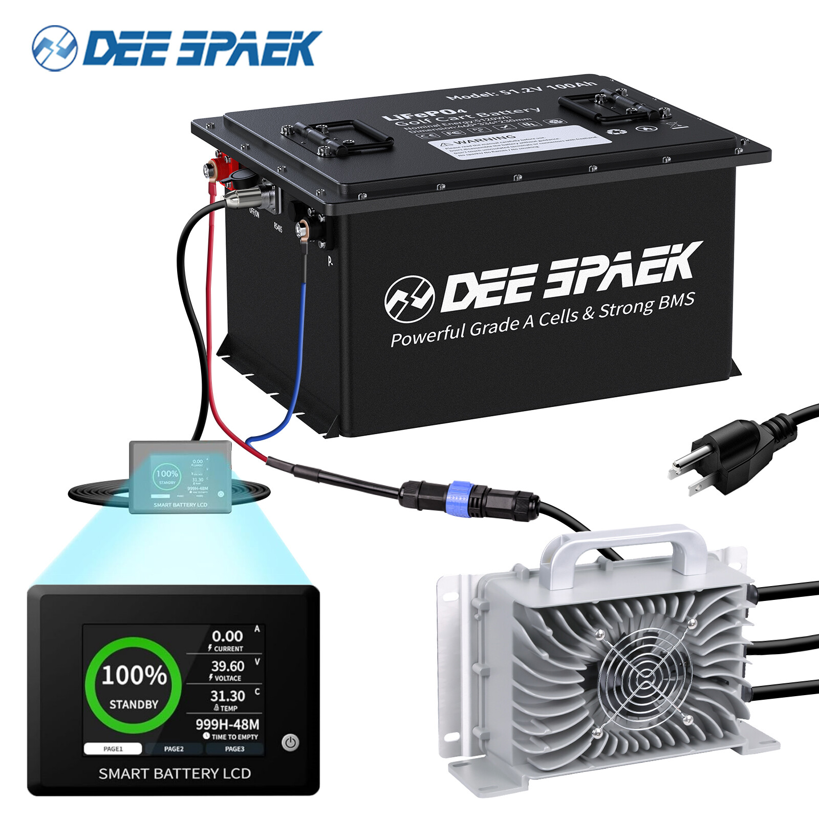 48V 105Ah Battery LiFePO4 Lithium Golf Cart 200A BMS 15000+Cycles +Monit+Charger