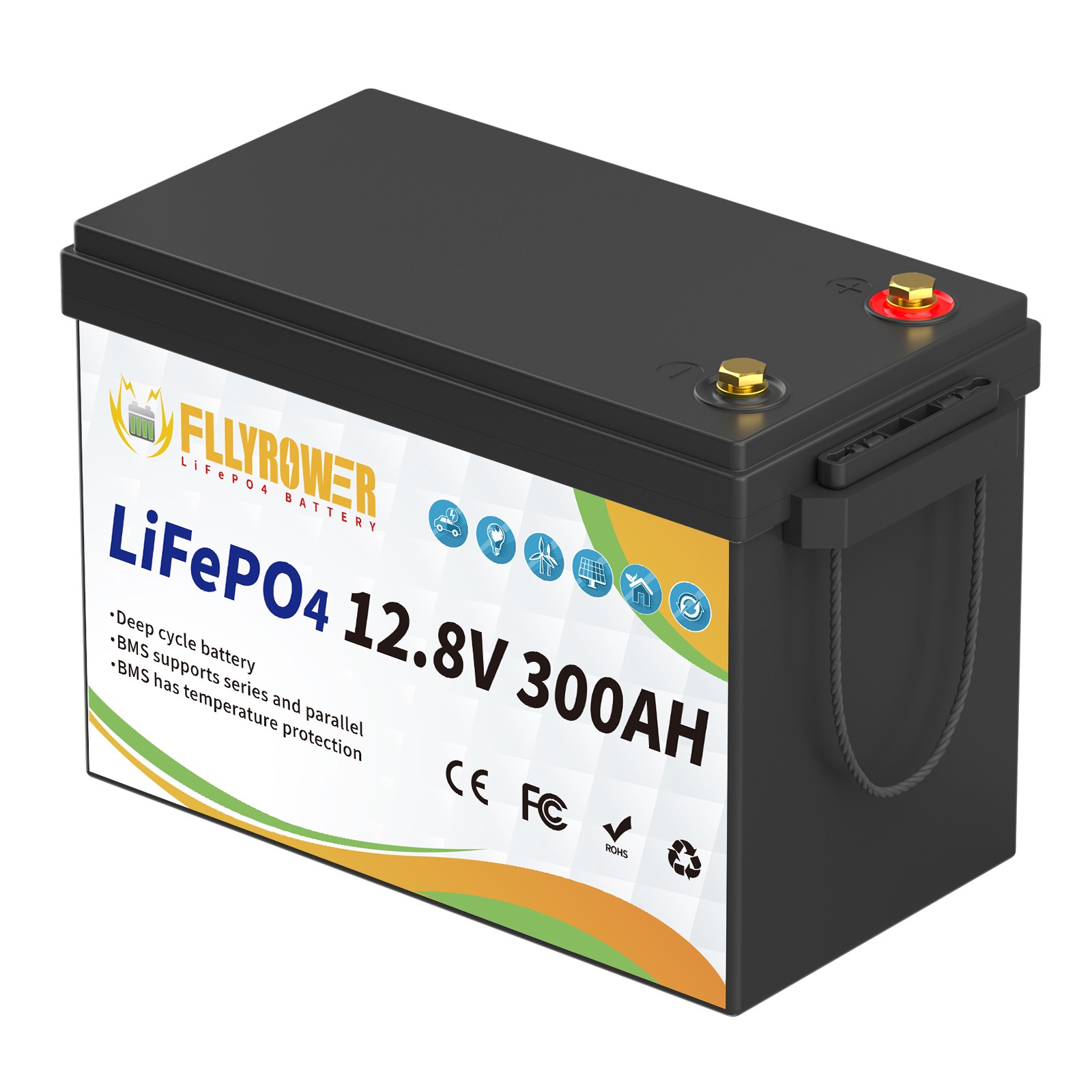16PC 12V 300Ah LiFePO4 Battery Deep Cycle Lithium Battery 200A BMS RV Solar Boat
