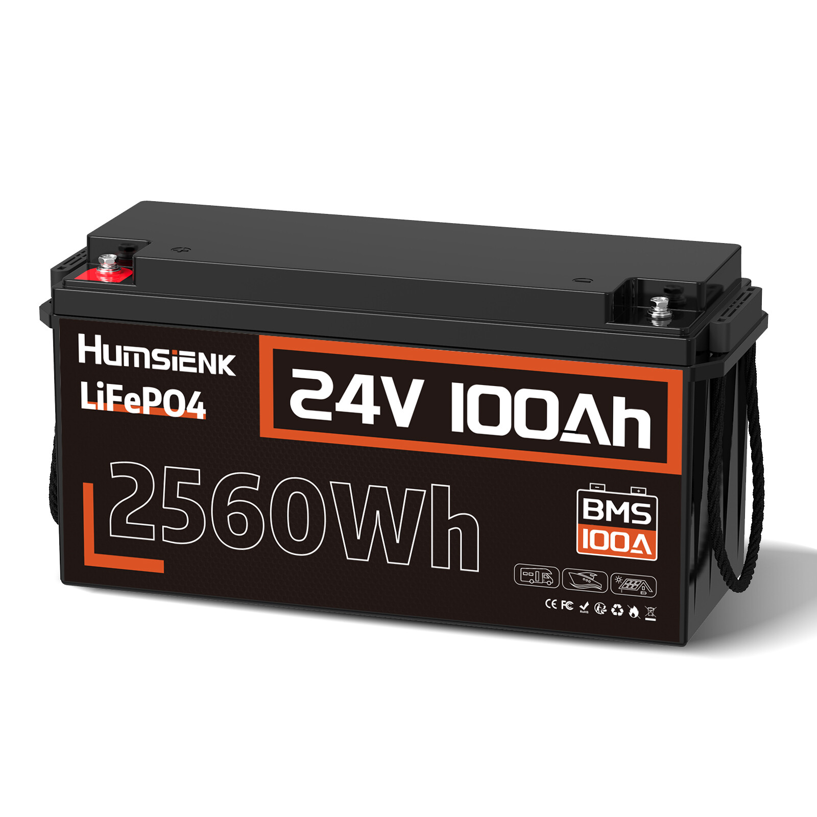 24V 100Ah LiFePO4 Lithium Battery 2560Wh Deep Cycle Solar Marine Yacht RVs Pack