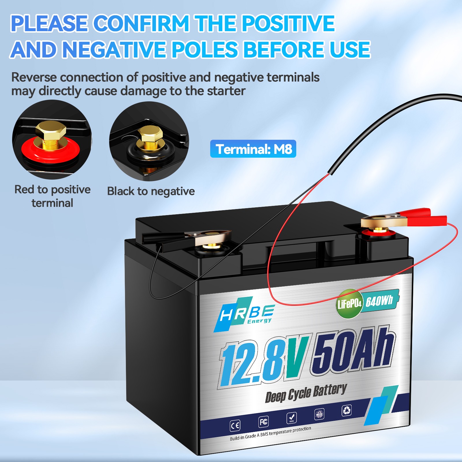 12V 50Ah Deep Cycle Battery Lithium BMS Iron Phosphate LiFePO4 Battery For RV