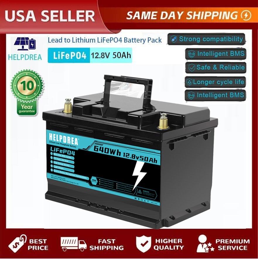 640Wh 12V 50Ah LiFePO4 Lithium Battery RV Trolling Motor Solar Off-grid Panel