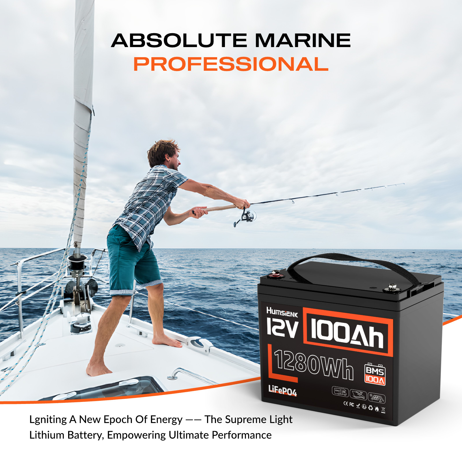Humsienk 12V 100Ah 1280Wh Lithium Battery LiFePO4 Group 24 Deep Cycles Camping