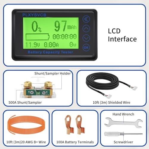 500A Battery Monitor with Shunt, LCD Backlight Screen RV Monitor, High and Low