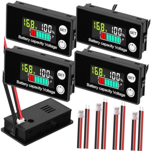 4 Pack Digital Battery Monitor for Golf Cart 8-100v, 12v 24v 36v 48v 60v 72v,