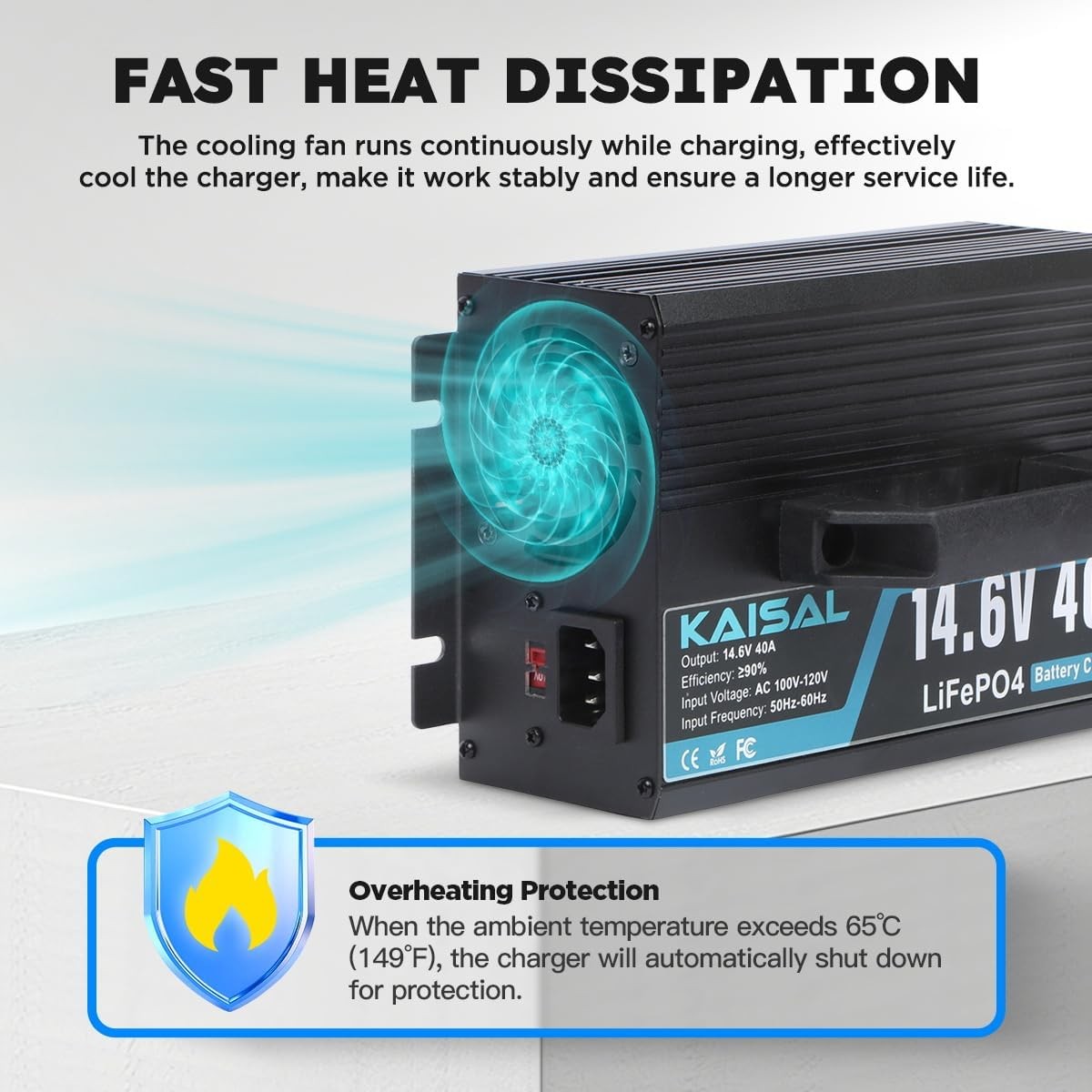 14.6V 40A LiFePO4 Smart Charger w/Temp Control for RV Solar Marine FCC/ETL US