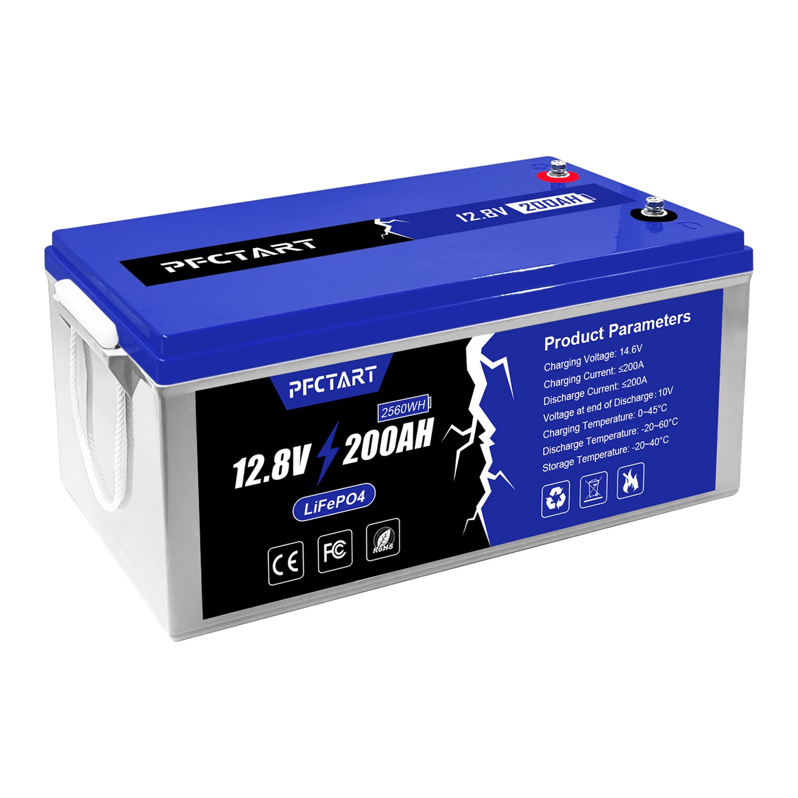 PFCTART LiFePO4 12V 200Ah Deep Cycle Battery 100A BMS for RV Boat Solar Marine