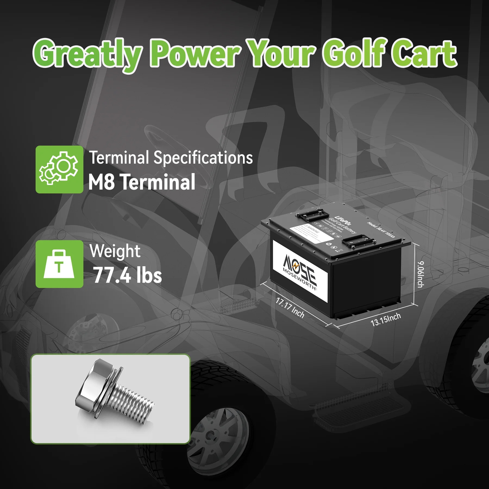 36V 105Ah Battery LiFePO4 Lithium Golf Cart A+Cells 200A BMS+Monitor+20A Charger